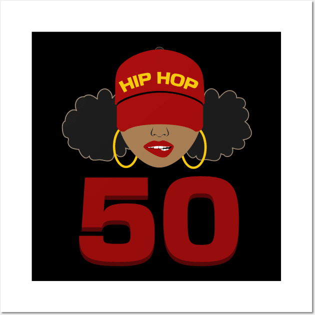 Hip Hop is 50 | 50th Anniversary Afro Puffs Women Wall Art by blackartmattersshop